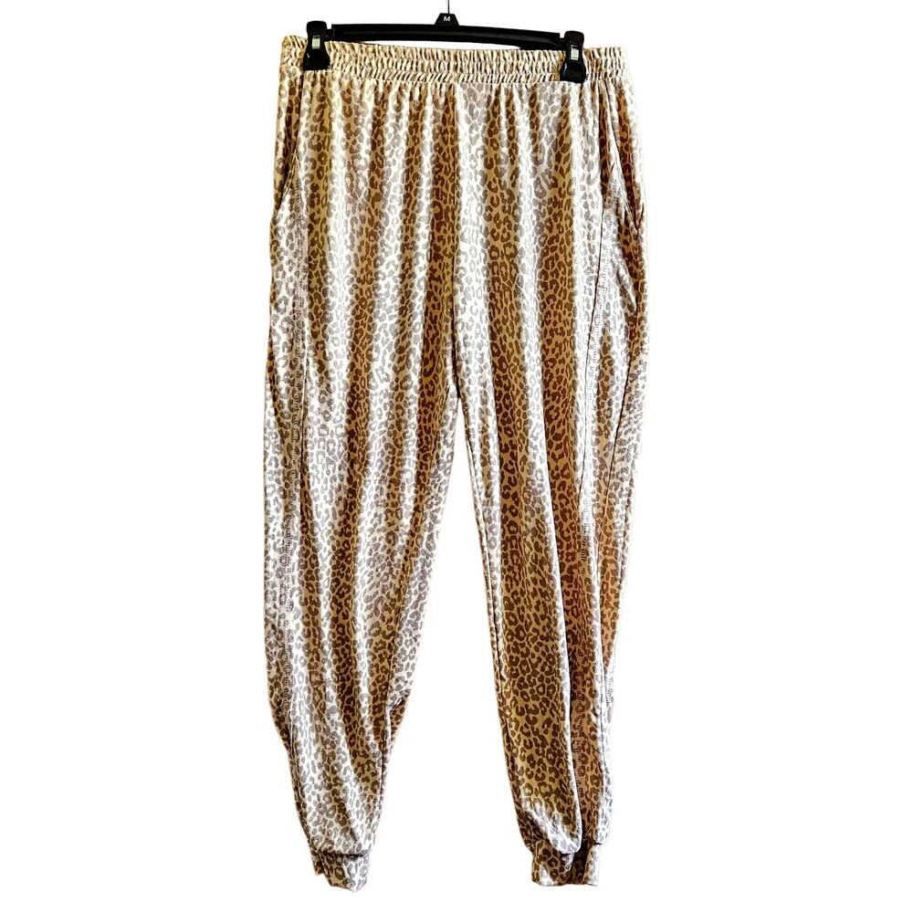 Cream and Tan Leppard Print Jogger Pants Size Medium
